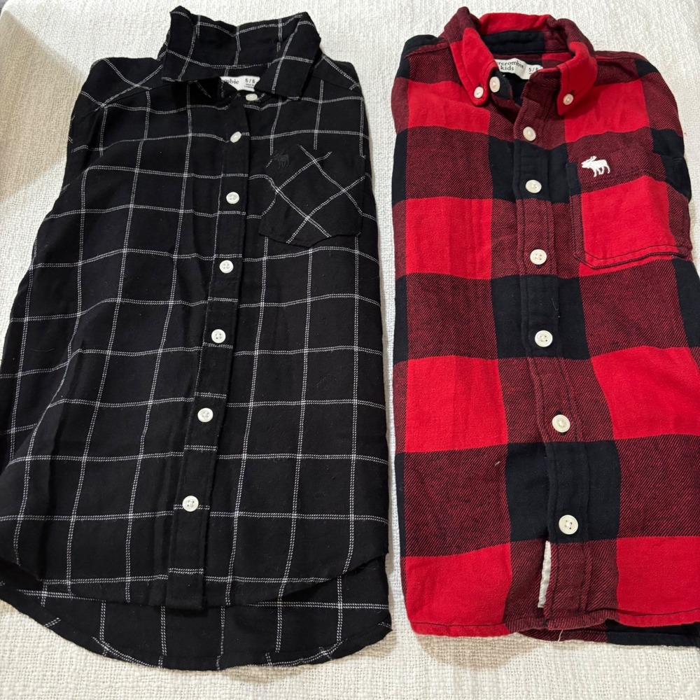 Abercrombie Kids Flannel Shirt Bundle Red Buffalo Plaid Black Windowpane 5/6